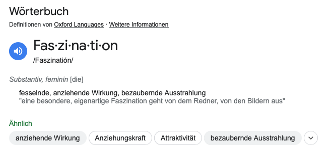 Definition Faszination laut Wörterbuch - Screenshot von Google